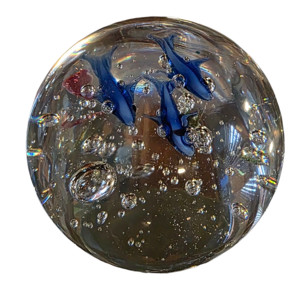 Glass Paperweight with Dolphins